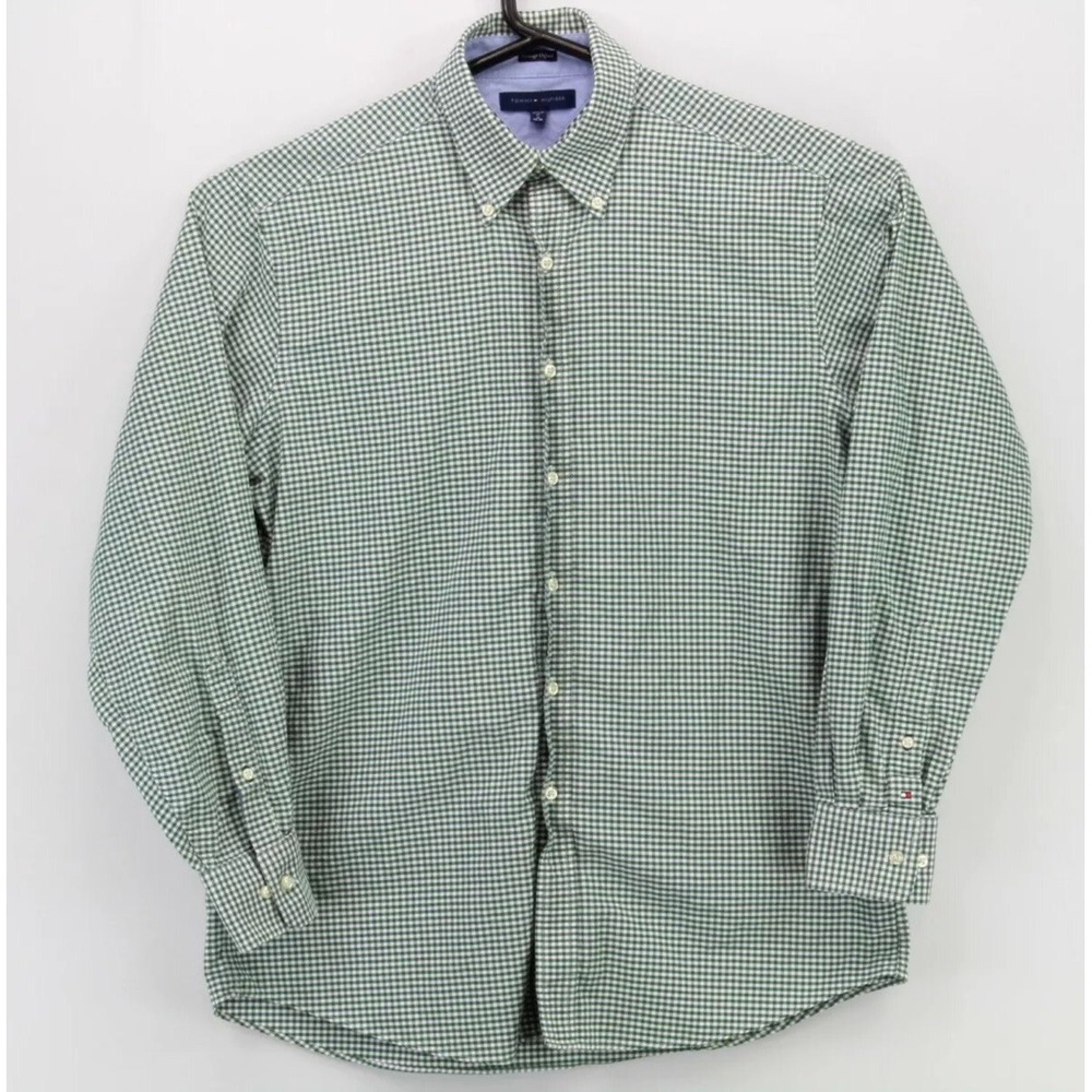 Tommy Hilfiger‎ Heritage Oxford Shirt Mens 16 34-35 Green Gingham Regular Fit